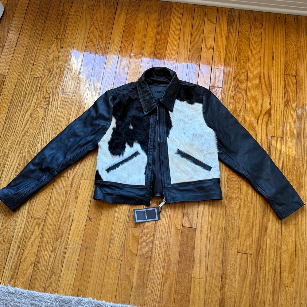 Father cow hide leather jacket